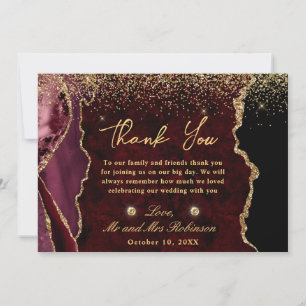 Carte De Remerciements Rouge et Or Faux Paillettes Mariage en Marbre d'Ag