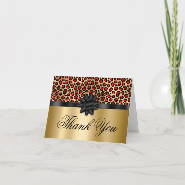 Carte De Remerciements Rouge et or Leopard Glam Black Cadeau Bow (Devant)