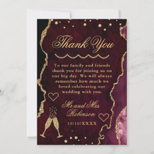 Carte De Remerciements Rouge et or paillettes marbre agate mariage