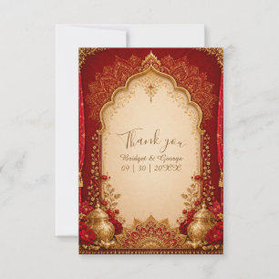 Carte De Remerciements rouge Mariage mandala arabe Royal marocain orné