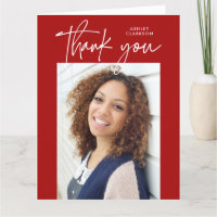 Rouge Moderne Calligraphie Photo Graduation Plier