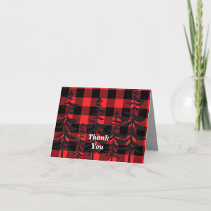 Carte De Remerciements Rouge Plaid Design Evergreens Silhouette
