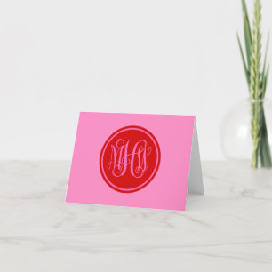 Carte De Remerciements Rouge Rose Chaud 3 Initiale Vigne Script Monogramm