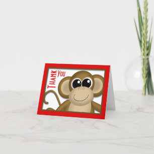 Carte de remerciements rouge singe mignon