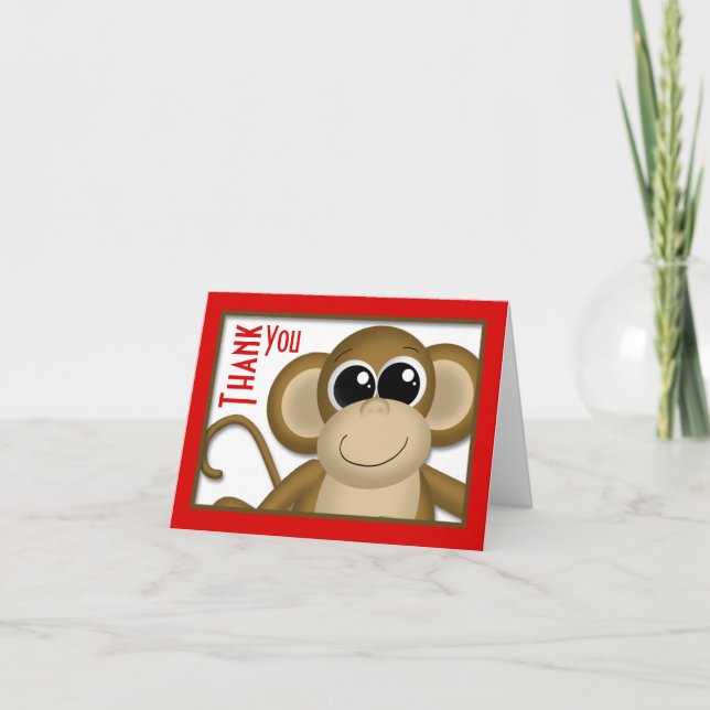Carte de remerciements rouge singe mignon (Devant)
