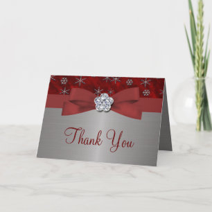 Carte De Remerciements Rouge Velour et flocons d'argent