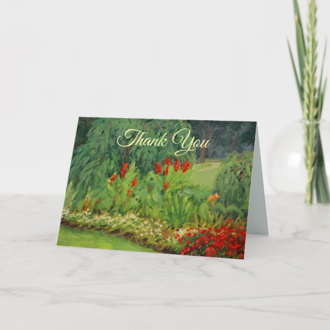 Carte De Remerciements Rouge Vert et Floral Pourpre  (Devant)