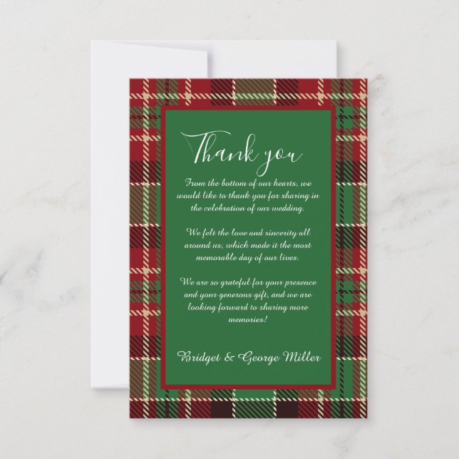 Carte De Remerciements rouge vert noir écossais celtique tartan mariage (Devant)