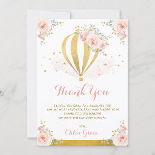 Carte De Remerciements Rougissent l'anniversaire chaud floral de ballon à