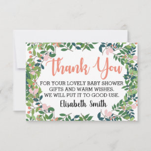 Carte De Remerciements Rougissent le baby shower à la mode de verdure de