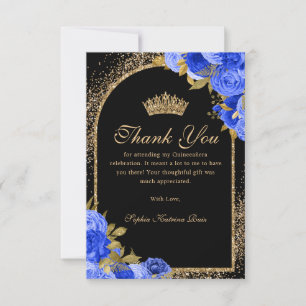 Carte De Remerciements Royal Blue Black Gold Parties scintillant Floral Q