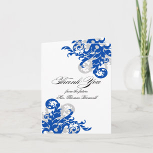 Carte De Remerciements Royal Blue et Argent Flourish Remerciements