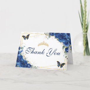 Carte De Remerciements Royal Blue Floral Quinceañera Anniversaire Papillo