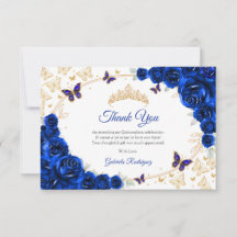 Royal Blue Gold Floral Quinceanera