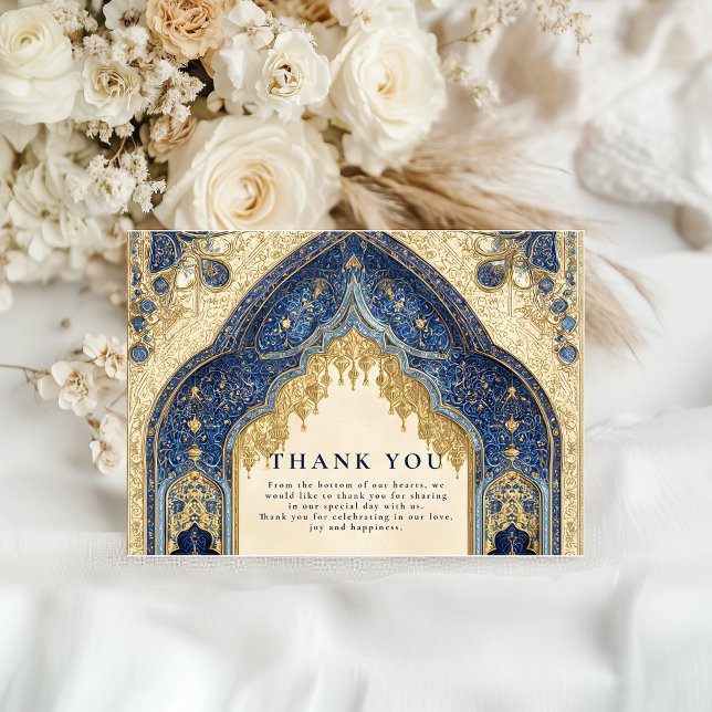 Carte De Remerciements Royal Blue Gold Islamic Wedding (Créateur téléchargé)