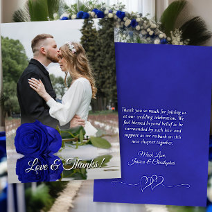 Carte De Remerciements Royal Blue Rose Élégant mariage photo superpositio