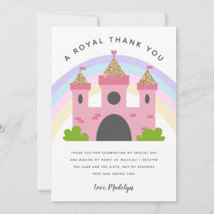Carte De Remerciements Royal Pink Gold Castle fête d'anniversaire