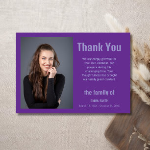 Carte De Remerciements Royal Purple Élégant Photo Condoléances