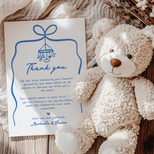 Carte De Remerciements Ruban à nœud doodle dessiné à la main bleu pour Ba