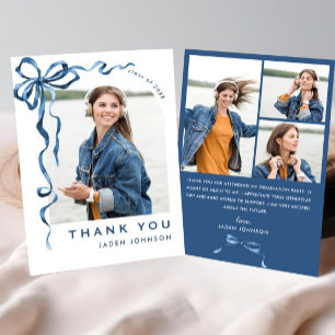 Carte De Remerciements Ruban bleu branché 4 PHOTO Graduation