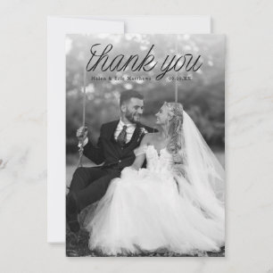 Carte De Remerciements Ruban Noir Écriture Manuscrit Mariage Minimaliste