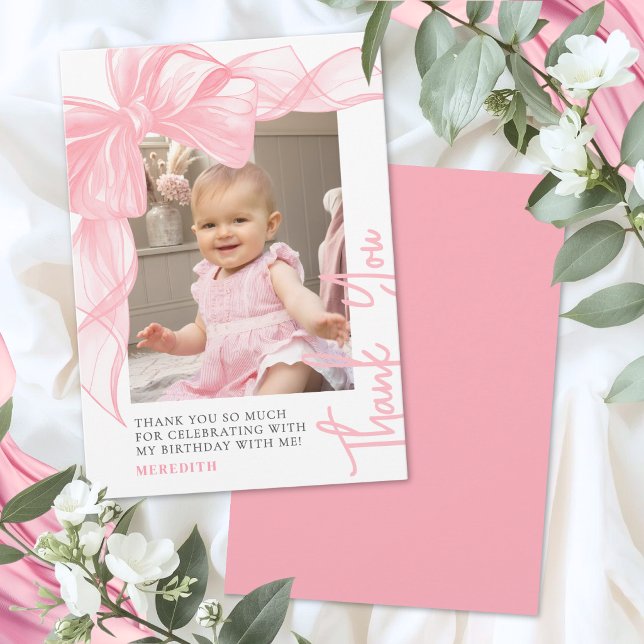 Carte De Remerciements Ruban Rose (Pink Bow Thank You Card)