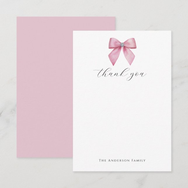 Carte De Remerciements Ruban Rose (Devant / Derrière)