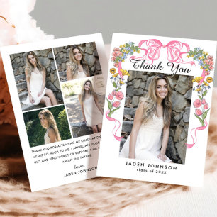Carte De Remerciements Ruban rose branché 5 PHOTO de la soirée de graduat