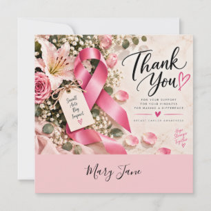 Carte De Remerciements Ruban Rose Floral de sensibilisation au cancer du