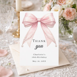 Carte De Remerciements Rubans de naissance roses perles élégants