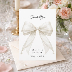 Carte De Remerciements Rubans de Quinceanera blanc perles d'ivoire