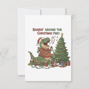 Carte De Remerciements Rugissant autour de l'arbre de Noël T-Rex drôle