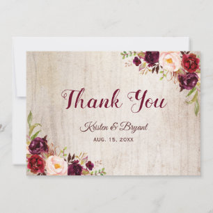 Carte De Remerciements Russe Bois Bourgogne Blush Floral Mariage