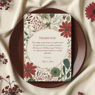 Carte De Remerciements Russe Sage Vert & Bourgogne Rouge Floral Automne