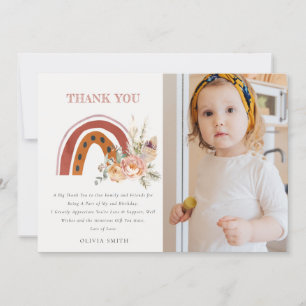 Carte De Remerciements Rust Boho Floral Rainbow Photo Anniversaire de tou