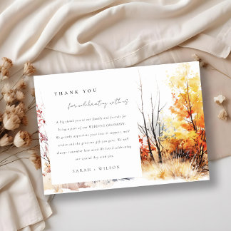 Carte De Remerciements Rust Orange Jaune automne Mariage paysage