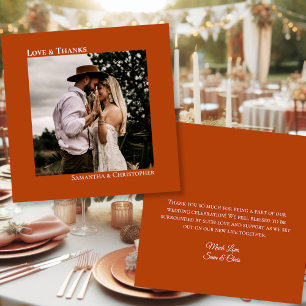 Carte De Remerciements Rust Orange Love Thanks Photo & Note Mariage