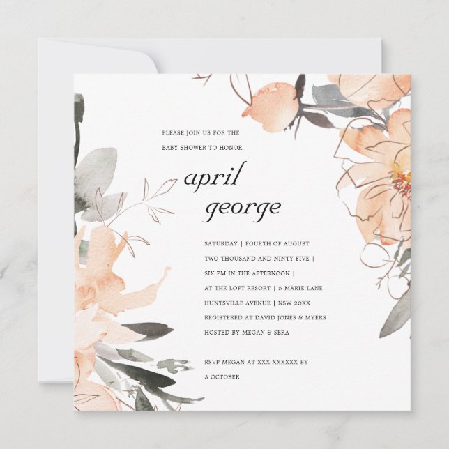 CARTE DE REMERCIEMENTS RUST TERRACOTTA BROWN BABY SHOWER FLORAL INVITATIO (Devant)