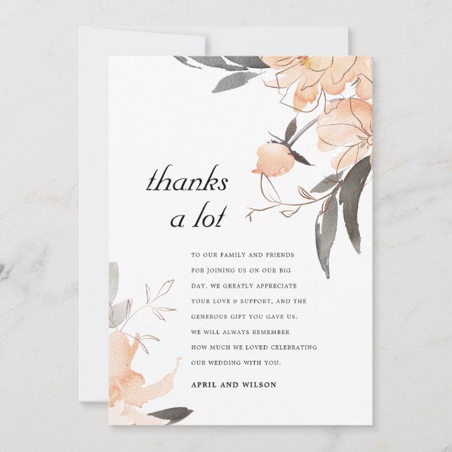 CARTE DE REMERCIEMENTS RUST TERRACOTTA ORANGE COULEUR D'EAU MARIAGE FLORA (Devant)