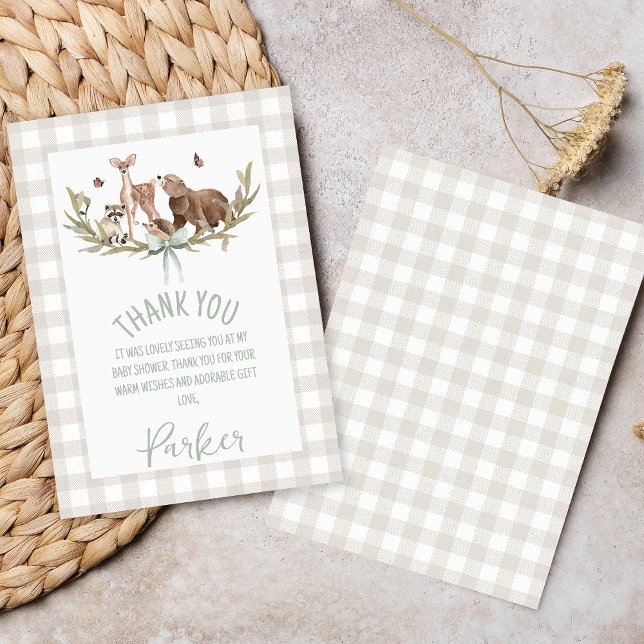 Carte De Remerciements Rustic Beige Woodland Baby Shower Thank You Card (Gender Neutral Woodland Baby Shower Thank you Card, Woodland Animals Baby Shower Thank You Card,)