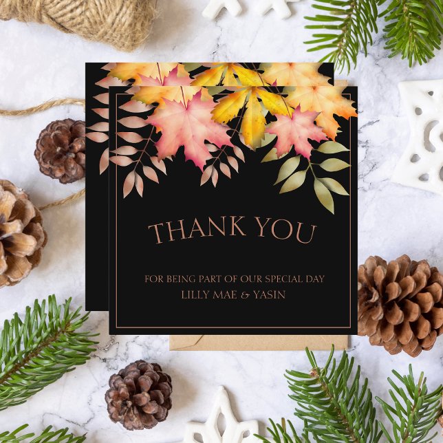 Carte De Remerciements Rustic Black Automne Feuilles Mariage (Créateur téléchargé)