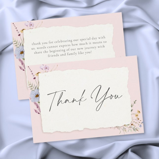 Carte De Remerciements Rustic Blush Pink Romantic Wildflower Wedding (Rustic Blush Pink Romantic Wildflower Wedding Thank You Card)