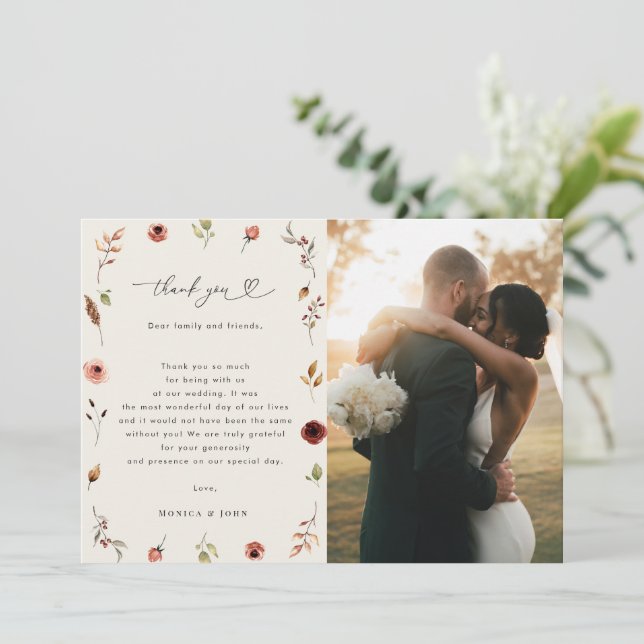 Carte De Remerciements Rustic Boho Fleurs sauvages Automne 2 Mariage phot (Debout devant)