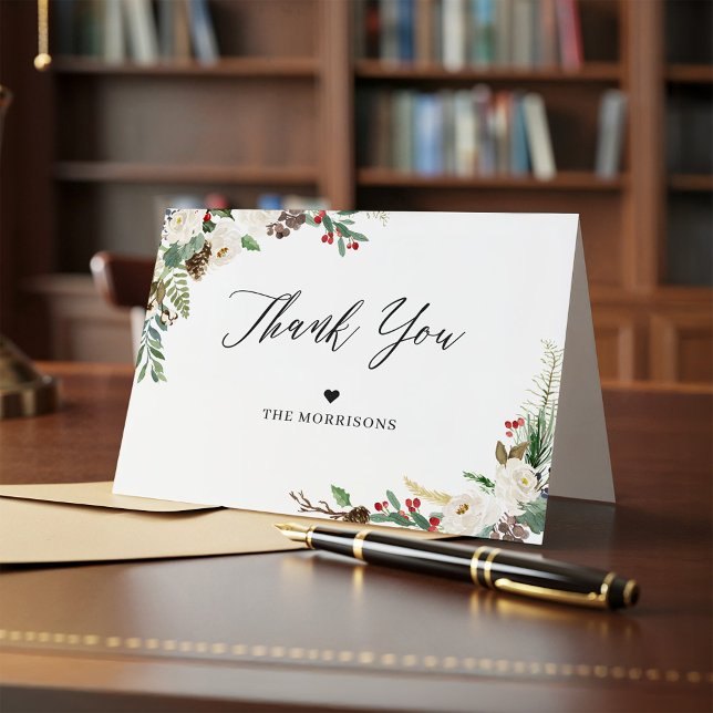 Carte De Remerciements Rustic Chic Winter Floral Holly Berries Thank You (Créateur téléchargé)