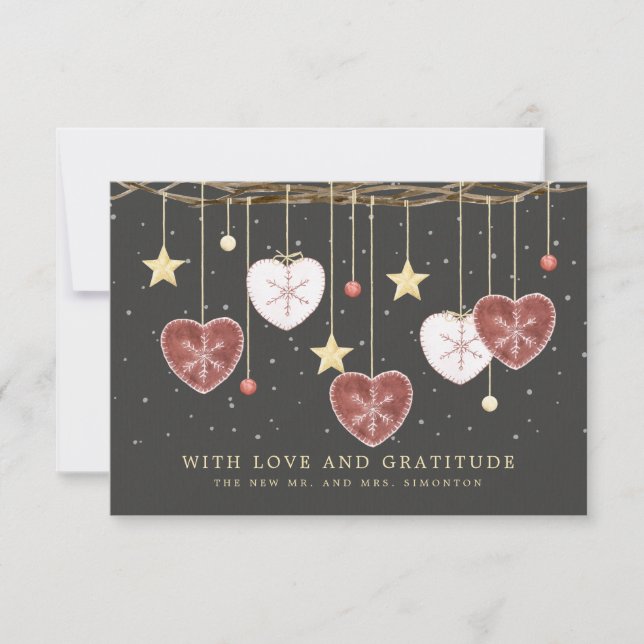 Carte De Remerciements Rustic Country Heart Snowflake Mariage (Devant)