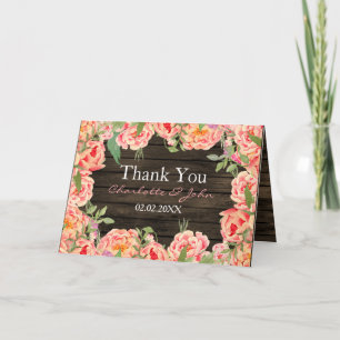 Carte De Remerciements Rustic Country Peony Grange Mariage bois