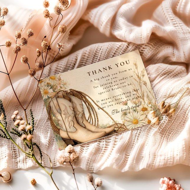 Carte De Remerciements Rustic Cowgirl Daisy Bridal Shower (Créateur téléchargé)