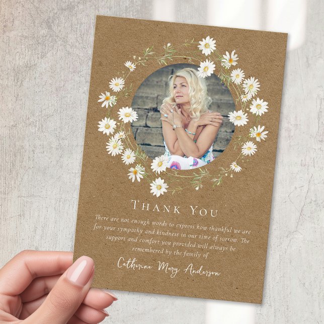 Carte De Remerciements Rustic Daisy Photo Sympathy Funeral Memorial (Créateur téléchargé)