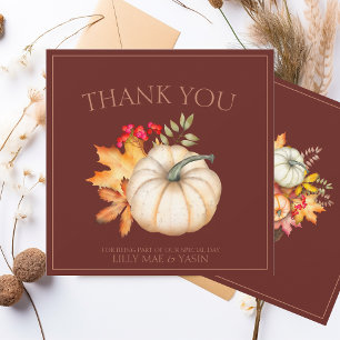 Carte De Remerciements Rustic Dark Terracotta Automne Citrouille Mariage