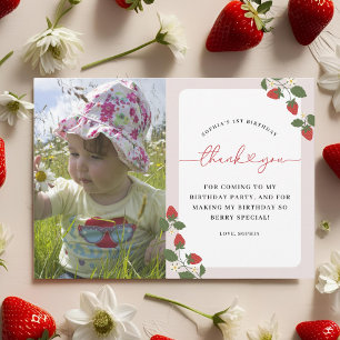 Carte De Remerciements Rustic Elegant Girl's Berry photo premier annivers